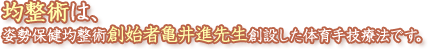 均整術は、姿勢保健均整術創始者亀井進先生創設した体育手技療法です。